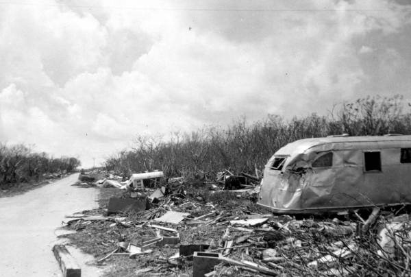 Hurricane debris surrounding a trailer - Islamorada, Florida