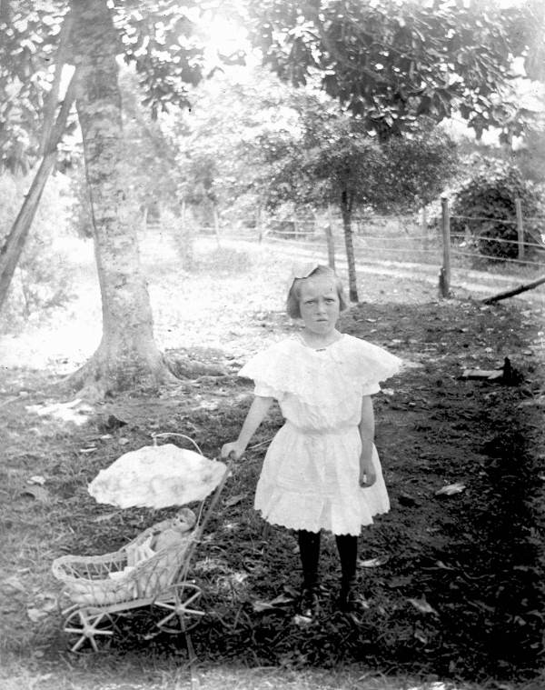 Ida Raa and her baby stroller around Christmas time.