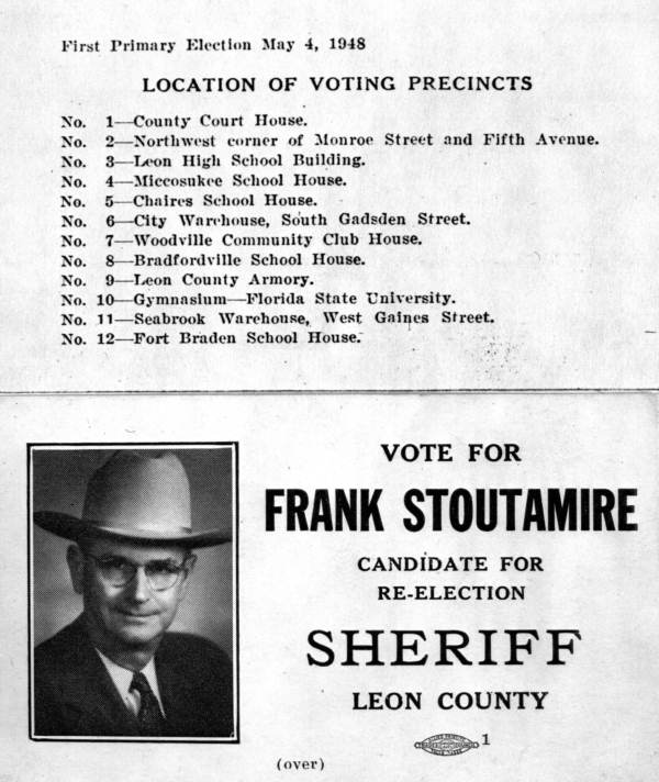 Sheriff Frank Stoutamire reelection card.