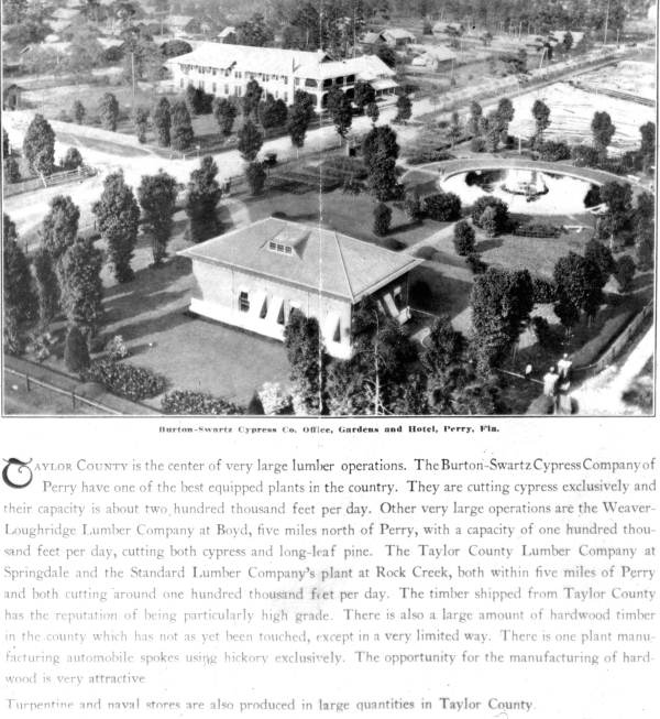 Brochure for Burton-Swartz Cypress Company office, gardens, and hotel - Perry, Florida