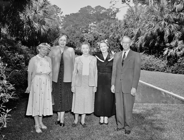 Members of the Florida Board of Parks and Historic Memorials standing by the Killearn Gardens reflecting pool upon the gardens donation to the state - Tallahassee, Florida.