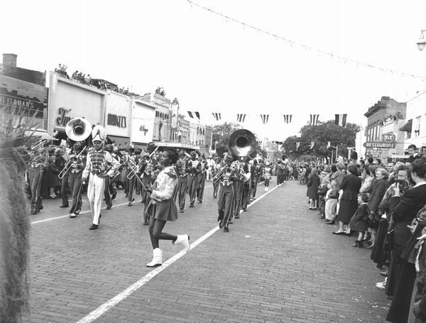 Marching band performing in Governor Dan McCarty's inaugural parade.