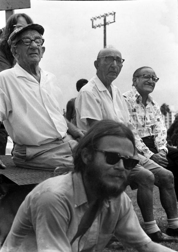 View of people at a demonstration in Miami Beach during the 1972 GOP Convention.