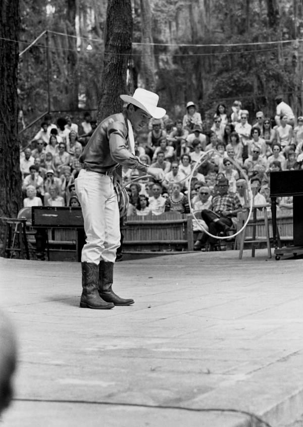 View showing trick roper Danny Coflin performing at the 1970 Florida Folk Festival - White Springs, Florida.