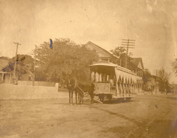 Horse-drawn street car in Key West, Florida.