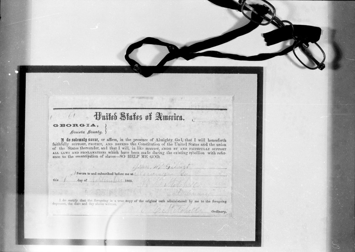 Oath of Allegiance to the United States, signed by Confederate soldier John Wiley Gilbert after the Civil War