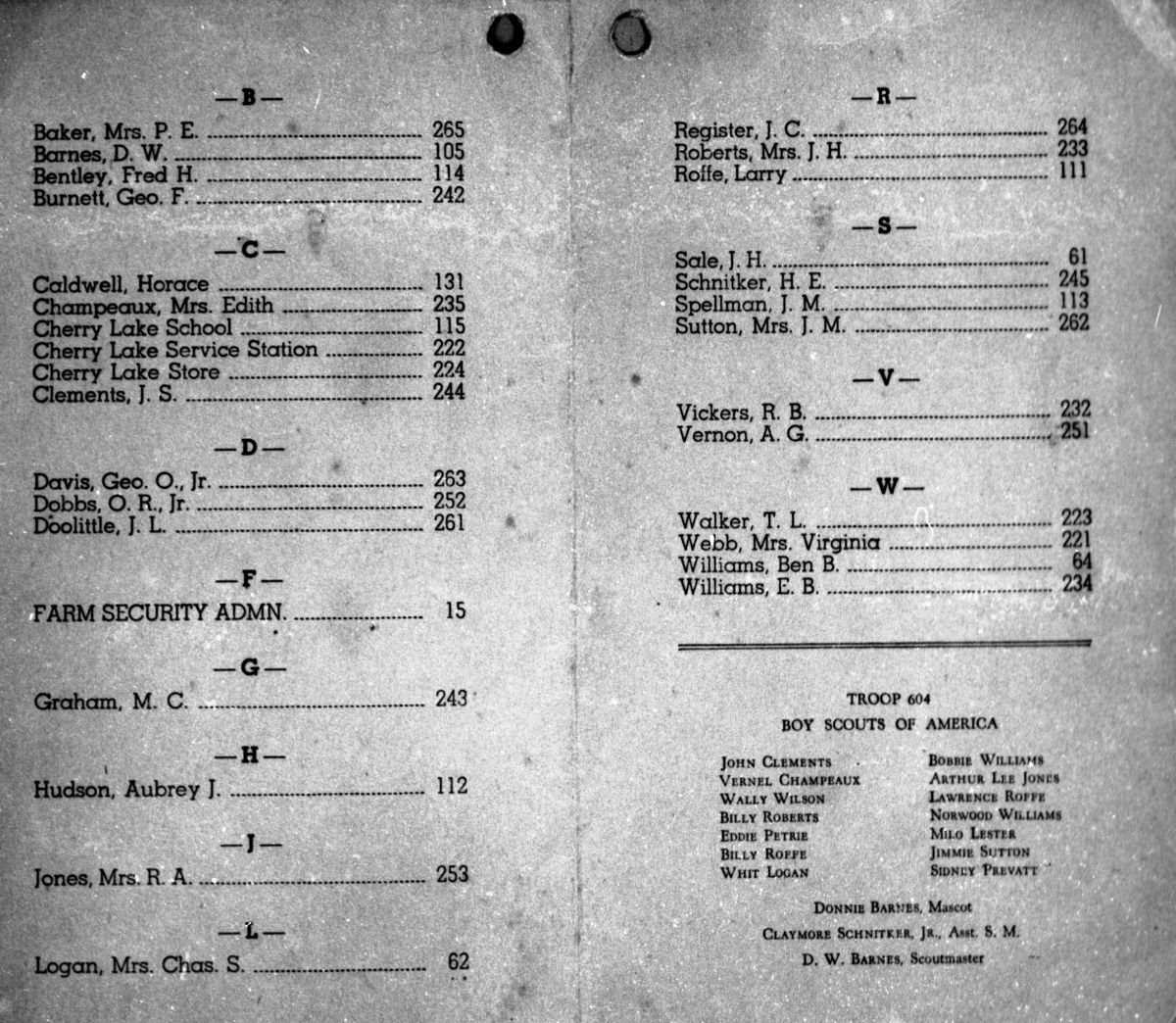 Page from the Cherry Lake telephone directory