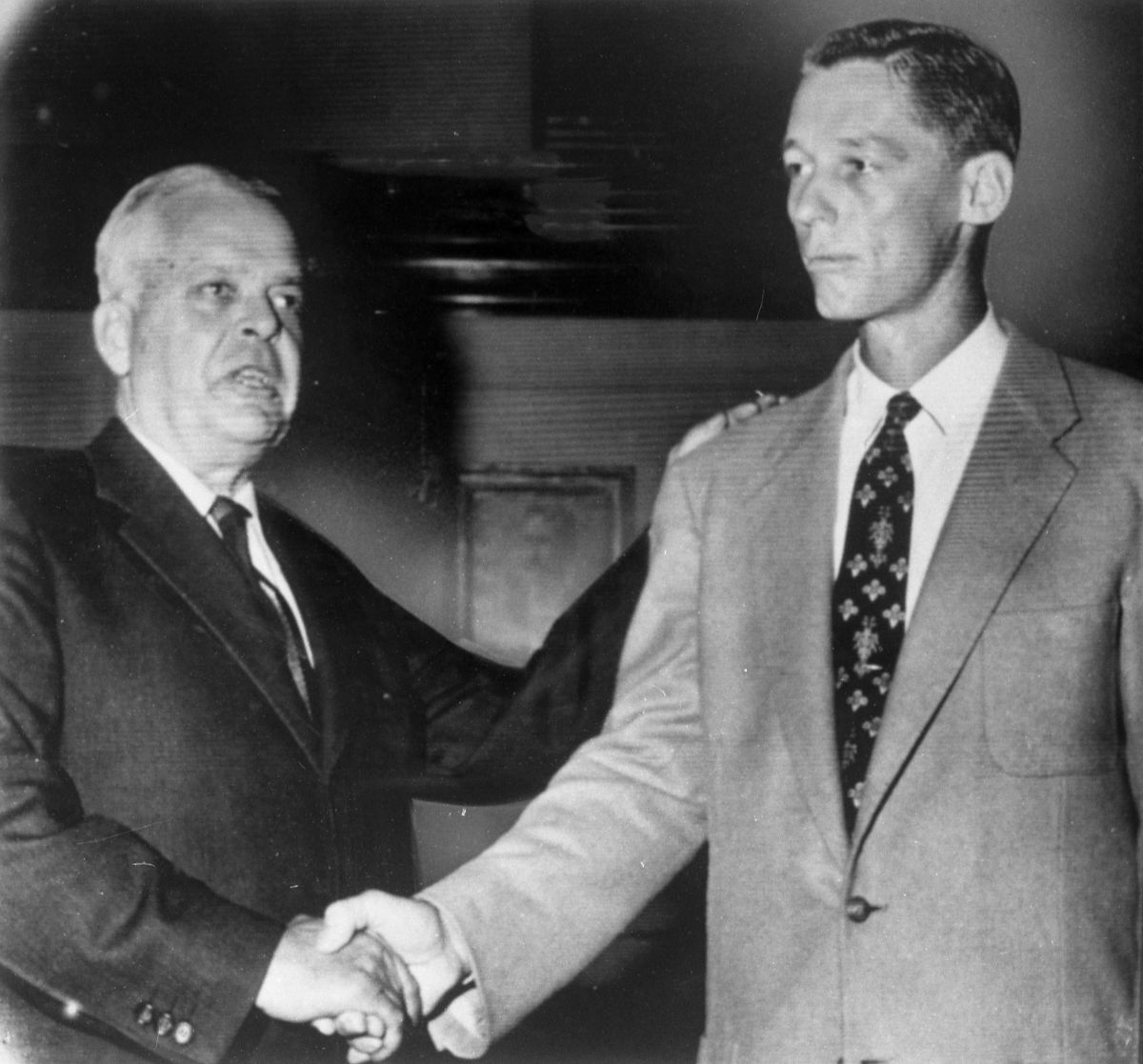 Florida state senators W. Turner Davis and Doyle Carlton shaking hands - Madison County, Florida