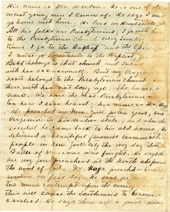 Letter of December 4, 1861, from J. D. Pittman to Dear Mother
