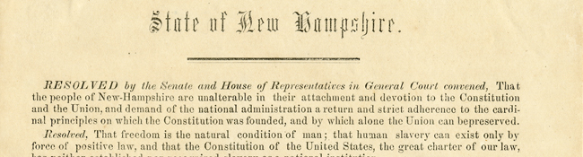View entire document Anti-slavery resolutions from the State of New Hampshire to the State of Florida, December 1, 1858