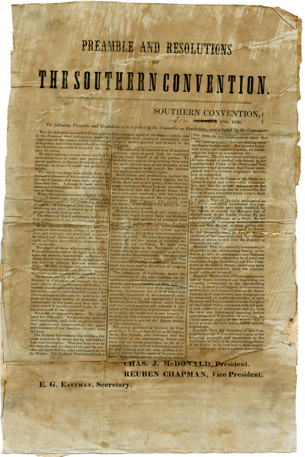 Preamble and Resolutions of the Southern Convention, November 18, 1850 
