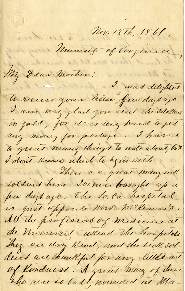 J. D. Pittman to My Dear Mother, November 18, 1861 
