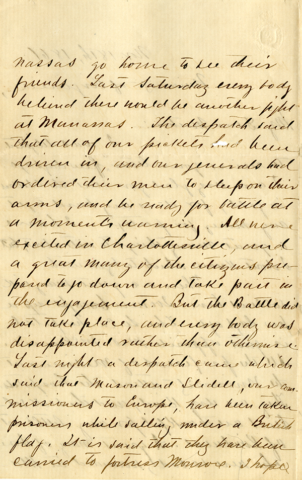 J. D. Pittman to My Dear Mother, November 18, 1861 
