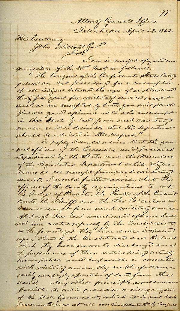 John B. Galbraith to John Milton, April 28, 1862 

