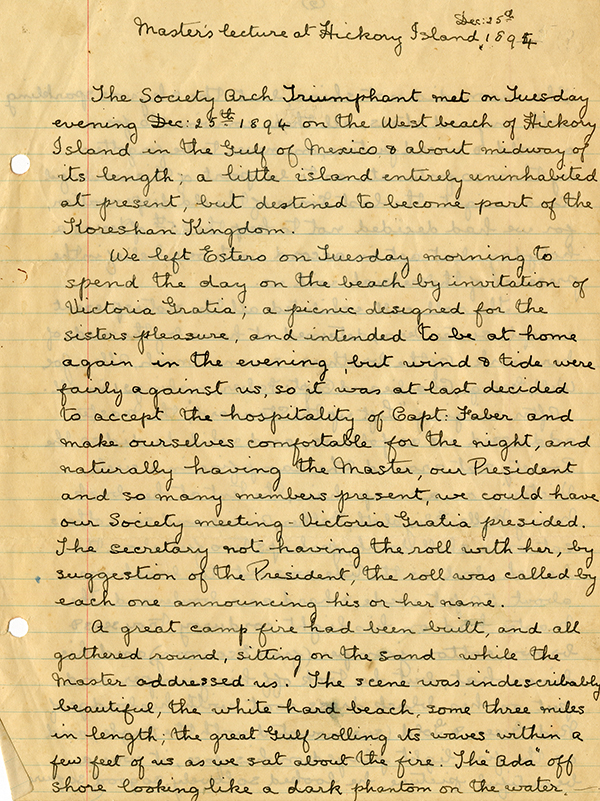 Master&rsquo;s lecture at Hickory Island, 1894
