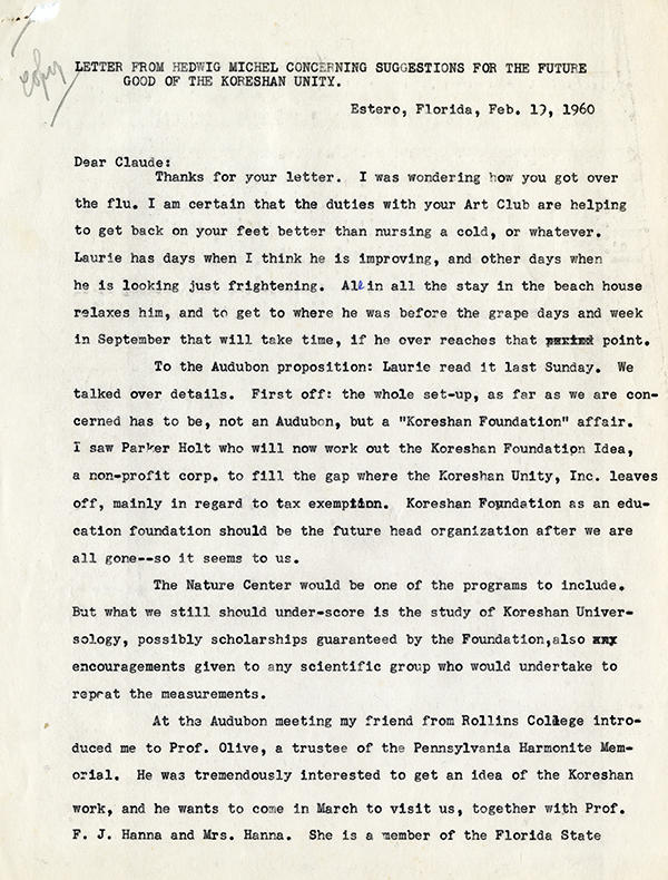 Letter from Rahn to Michel, 1960
