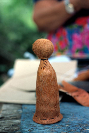 Seminole doll in the process of being made by Mary Billie: Big Cypress Seminole Indian Reservation, Florida