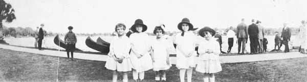 Five girls standing near Lake Eola.