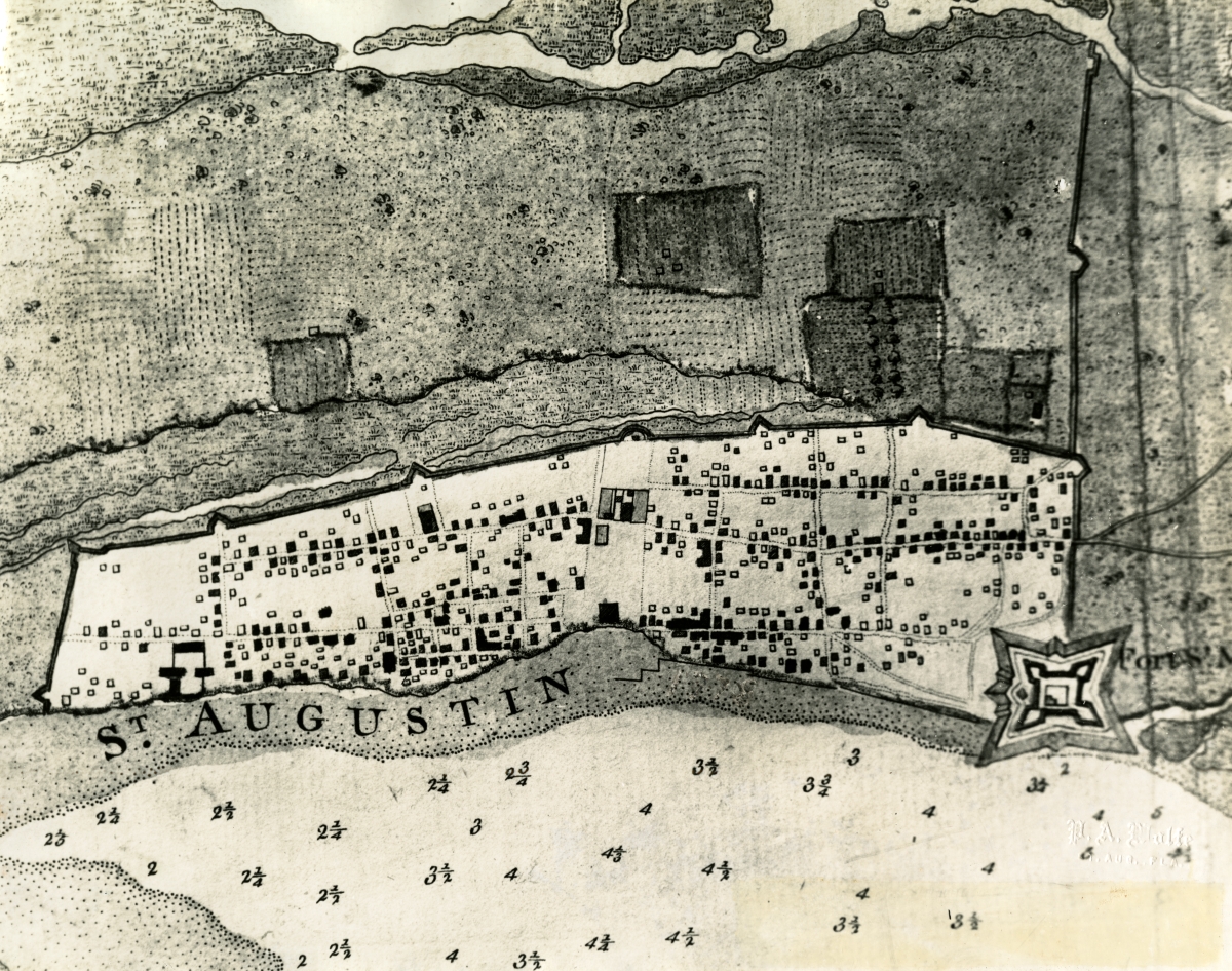 Map of St. Augustine showing defenses of the city during English occupation 1763-1783.