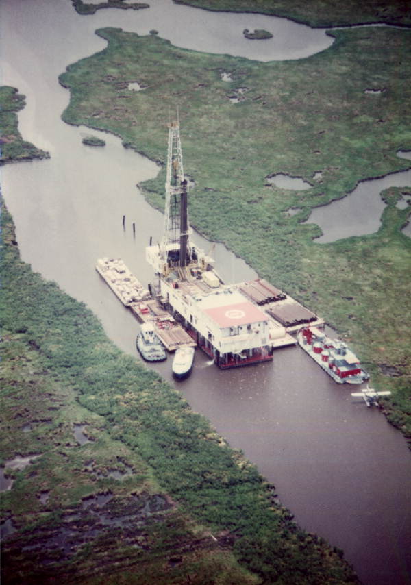Aerial view of oil drilling platform in the Everglades