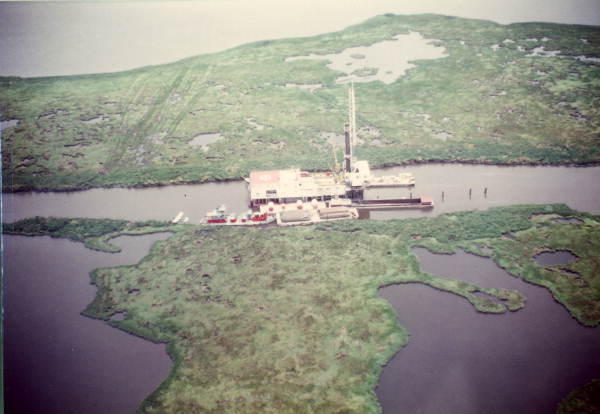 Aerial view of oil drilling platform in the Everglades