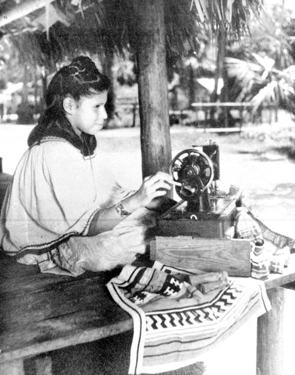 Seminole Indian woman sewing