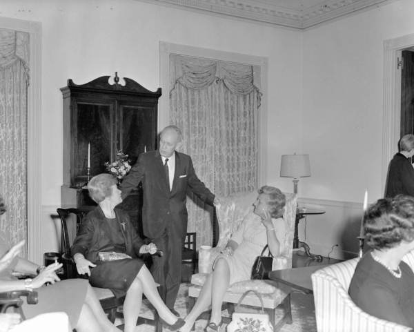 Florida Governor Farris Bryant visiting with women at the Governor's Mansion in Tallahassee, Florida.