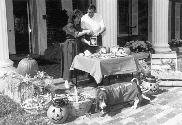 Florida Governor Bob Martinez and his wife in front of the governor's mansion at Halloween.