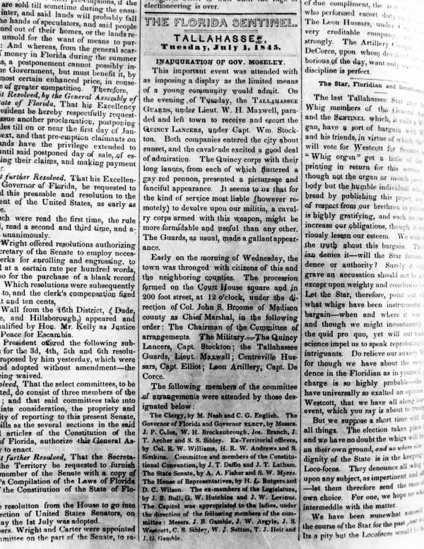 Newspaper article about inauguration ceremony of Governor Moseley
