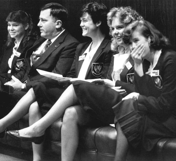 Senator Frank Mann getting some laughs out of the Florida Senate pages.