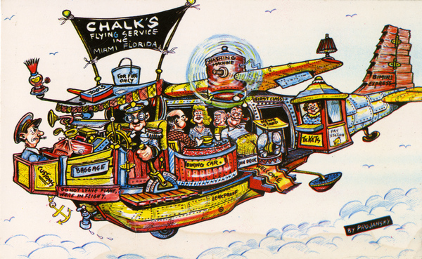 Cartoon by Projansky for Chalk's Flying Service in Miami.