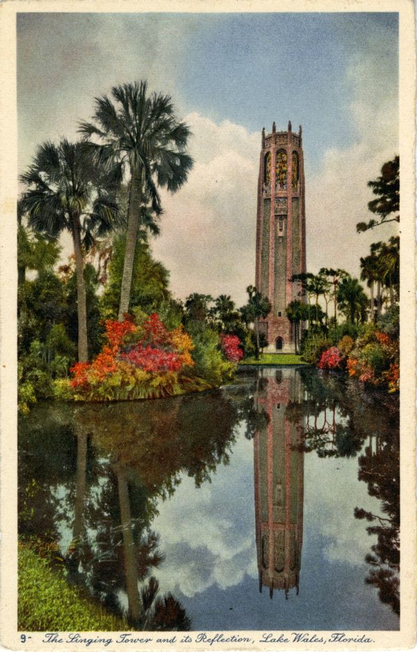 The Singing Tower and its Reflection, Lake Wales, Florida.