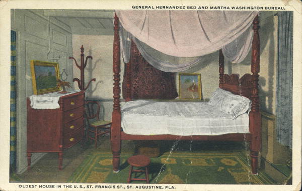 General Hernandez bed and Martha Washington bureau, Oldest House in the U.S., St. Francis St., St. Augustine, Fla.