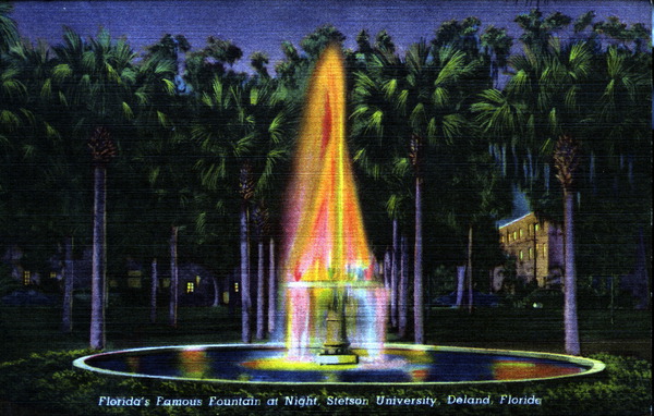 Florida's famous fountain at night - Stetson University, DeLand, Florida