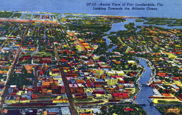 Aerial view of Fort Lauderdale- looking towards the Atlantic Ocean.