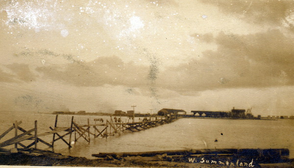 Rickety footbridge over water, connecting two pieces of land.