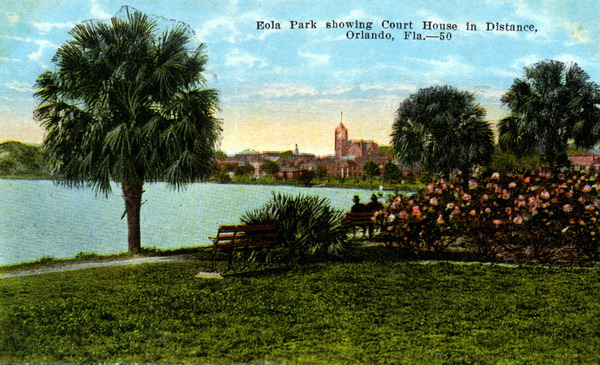 Eola Park showing court house in distance - Orlando, Florida.