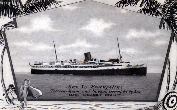 New S.S. Evangeline, between Miami and Havana overnight by sea