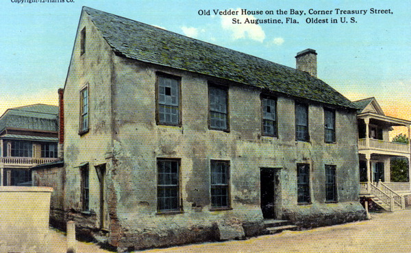 Old Vedder House on the bay, corner Treasury Street, Saint Augustine, Florida - oldest in United States.