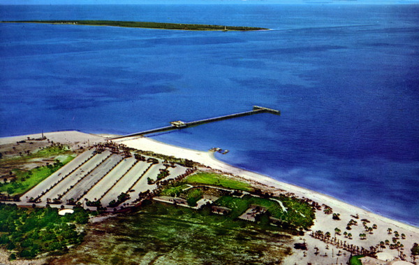 Fort De Soto Park and pier, looking across to Egmont Key on the Gulf of Mexico