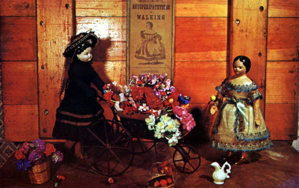 Paper-mache walking doll circa 1868 and Autoperipatetikos doll patented July 15, 1862.