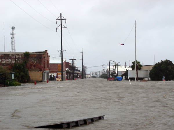 Flooding of streets of Apalachicola from Hurricane Dennis.