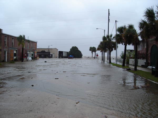 Flooded streets in Apalachicola during Hurricane Dennis.