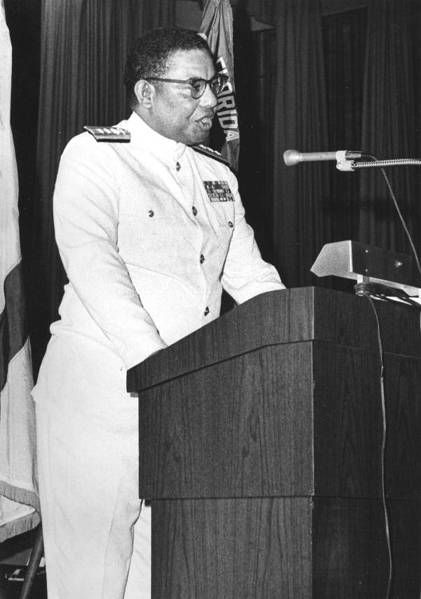 Rear Admiral Samuel L. Gravely, addressing an audience at Florida A&M University - Tallahassee, Florida