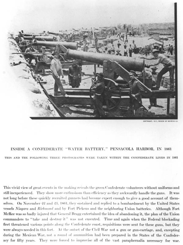 "Inside a confederate 'water battery,' at Pensacola Harbor, in 1861".