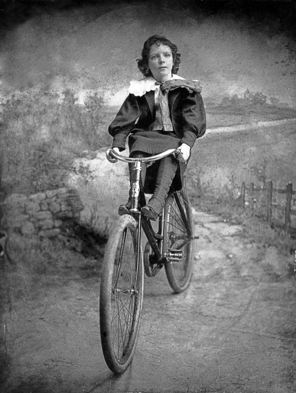 Nonnie Radcliffe on bicycle
