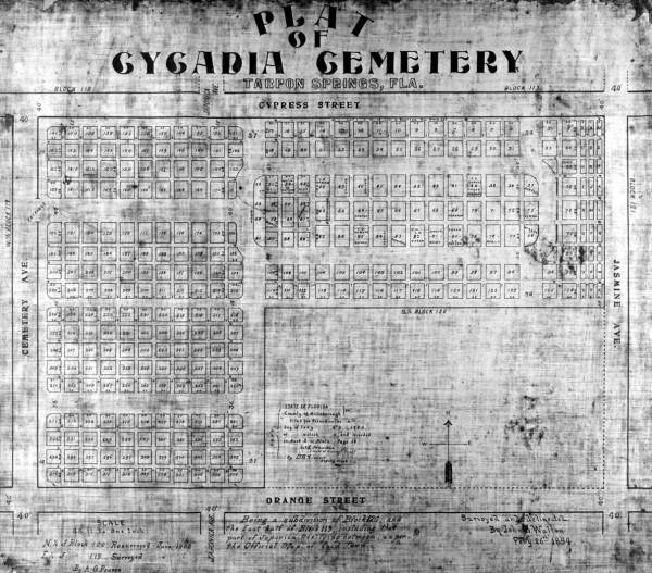 Plat of Cycadia cemetery - Tarpon Springs, Florida