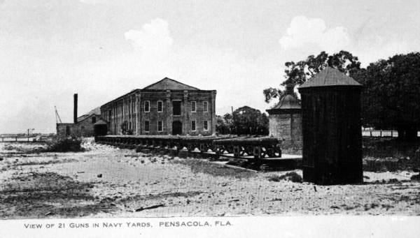 View of 21 guns in navy yards : Pensacola, Florida.