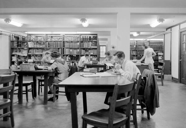 Students studying library training and service