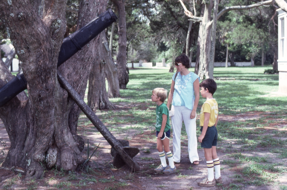 Mother and children looking at anchor at Kingsley Plantation State Historic Site- Fort George Island, Florida